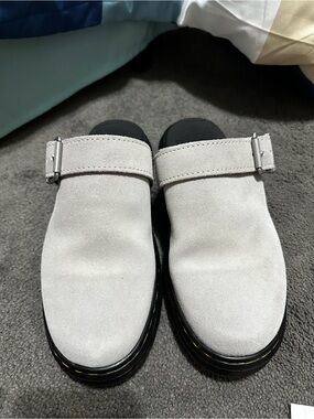 Dr. Martens Light Gray Suede Clog Mules